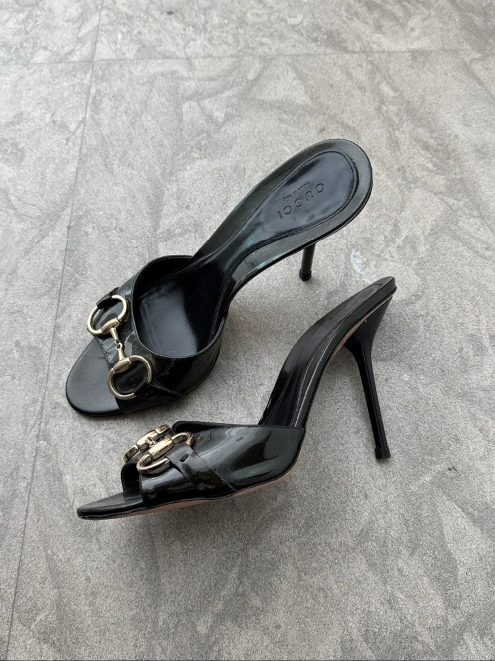 Gucci Black Patent Leather Horsebit Stiletto Mules - Picture 3 of 6